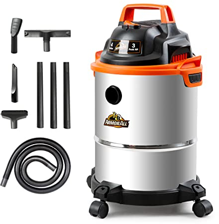 Armor All VO408S 0901 4 Gallon 3 Peak HP Stainless Steel Wet/Dry Vacuum, Orange