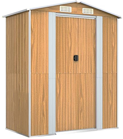 ZHOUMIN Geräteschuppen, Gerätehaus, Fahrradgarage, Gartenhütte, Fahrradunterstand, Gartenhäuschen, Garten Hütte, Fahrrad Unterstand, Hellbraun 192x108x223 cm Verzinkter Stahl