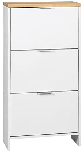 HOMCOM Schuhschrank, Schuhkipper, Schuhregal mit 3 Schubladen, Schuhkommode mit Kippsicherung, Schuhständer für Diele, Max. 12 Paar Schuhe, Weiß, 60 x 24 x 120 cm