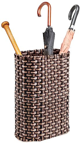 PEMAR Wicker Umbrella Holder Indoor Outdoor, Decorative Hand Woven Umbrella Stand Rack for Home, Entryway Rustic Farmhouse Multipurpose Narrow Tall Basket (Brown)
