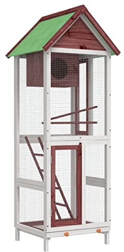 vidaXL Voliere, Vogelkäfig mit Nistkasten Sitzstangen, Vogelvoliere für Papageien Wellensittiche, Vogelbauer Vogelhaus, Mokka Massivholz Kiefer