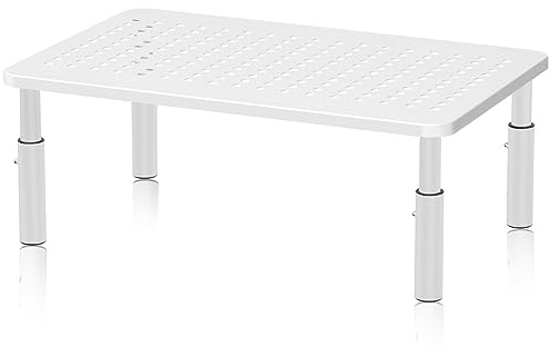 Bracwiser Monitor Stand Riser, White Metal Computer Stand, 3 Height Adjustable Screen Riser with Mesh Platform for PS4, Laptop, Printer, Notebook and All Flat Screen, Holds Up to 20KG