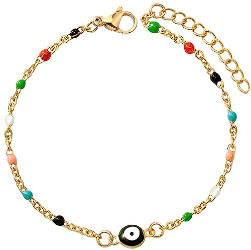 YeGieonr Armband Damen Gold Wasserfest – 18K Vergoldet Edelstahl Verstellbar Armband mit LOVE & Evil Eye Anhänger, Schutzarmband Glücksbringer, Personalisiertes Geschenk für Frauen