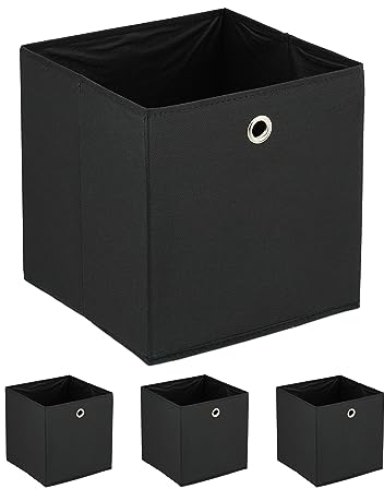 Relaxdays Aufbewahrungsbox, 4er Set, faltbar, H x B x T: 30 x 30 x 30 cm, Stoffbox mit Griffloch, schwarz