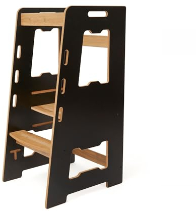 Minera, Lernturm für Kinder, Höhenverstellbar, Lernstuhl, Montessori Helferturm, Mitmachturm, Sicherheit Lerningtower, Küchenhelfer, (LearningTower, Schwarznatural)