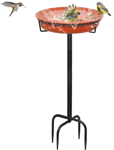 YALINKA 90,2 cm freistehendes Vogelbad für den Außenbereich, stehendes Garten-Vogelbad mit Metallstab, abnehmbarer Dekorations-Vogelspender für Garten, Terrasse, Hof und Rasen, 4 Stachelfüße (B)