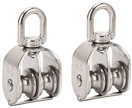 2 Piezas de Doble Polea de 330.7 Lbs con Rodamiento de Rueda Giratoria, Bloque M25 de Acero Inoxidable, Cuerda de Alambre 304 Resistente, Hardware de Elevación de Grúa, Aparejo