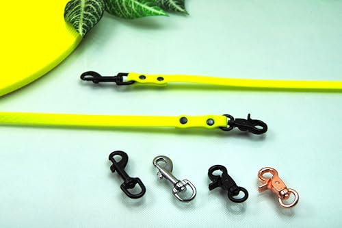 Hundeleine Gummi PVC Neon-Gelb 10mm x 10m Trainingsleine Schleppleine Fährtenleine Welpenleine (Karabiner: Silber, mit Schlaufe)