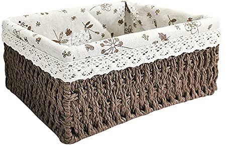 Pcscevcr Cesta de almacenamiento de ratán, cestas de mimbre con forro extraíble, cesta de bandejas de servir, para baño, cocina, hogar, escritorio, decoración de estantes (marrón, M)