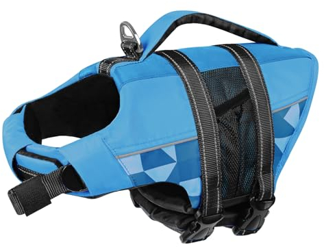 CITÉTOILE Schwimmweste Hund, Hunde Schwimmweste mit Griff und Reflektierend, Rettungsweste für Kleine Mittlere und Große Hunde mit Guter Auftrieb, Leicht und Sicher für Wassersport Blau M