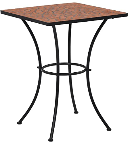 FIRBNUS Mosaik Bistrotisch Couchtisch Balkontisch Terrassentisch Gartentisch Kaffeetisch Esstisch Teetisch Terracotta Rot Mosaik Tisch Keramik und Eisenrahmen 60x60x76 cm