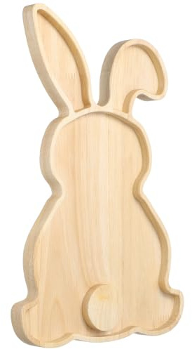 Zerodeko Rabbit Shape Wooden Serving Tray Easter Bunny Plate for Snacks Fruit Desserts Salad Nuts Bread Display Decorative Wood Tray for Parties Dining Table Office Living Room
