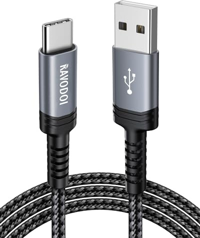 RAVODOI USB A to USB C 3A Nylon Fast Charge Cable 2m 1-Pack Grey | Type C Nylon Braided Cable for iPhone 17/16/15, Samsung Galaxy, Google Pixel, iPad, Xiaomi, Huawei, Switch, PS5.