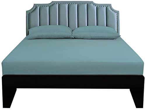 Lirex Super King Fitted Sheet,100% Cotton 300 Thread Count Soft Breathable Deep Pocket up to 12 / 30cm,Blue