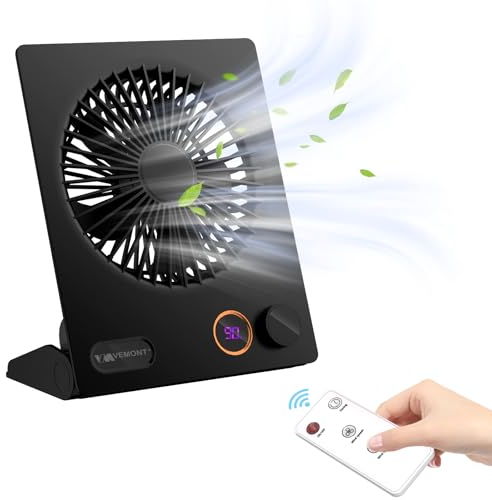 VEMONT Small Desk Fan, USB Table Fan,5000mAh Rechargeable Battery Fan,180°Tilt Folding Personal Portable Fan with Remote Control,Stepless Speed Strong Wind,Hanging Fans for Home Office Desktop-Black