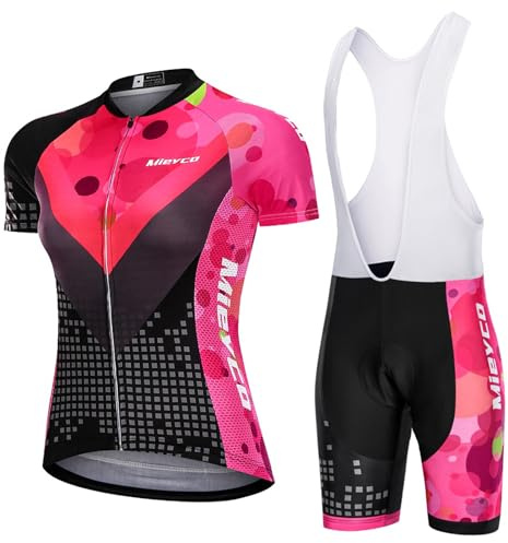 Completo Ciclismo Donna Estivo Abbigliamento Bici MTB,Tuta Ciclista Maglietta Ciclo Manica Corta e Salopette Pantaloncini con 9D Gel Imbottiti,Maglia Bicicletta Asciugatura Rapida Traspirante|16,S