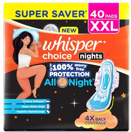 Whisper Ultra Overnight Sanitary Pad For Women With Wings - XXl, 40 Pads