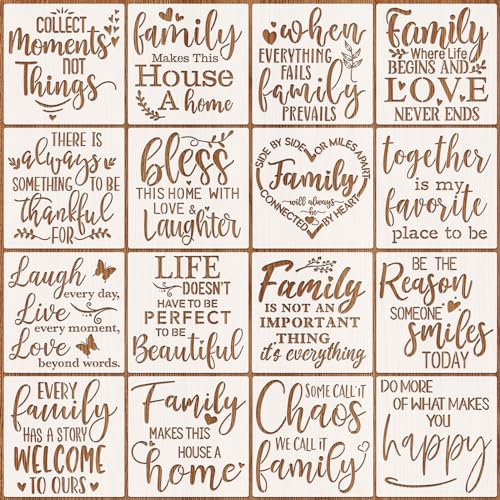 OOTSR 16 Stk Inspirierende Worte Stencil Schablonen Zeichnen, 20cm Wiederverwendbare Muster Schablonen, Zeichenschablonen für DIY Handwerk Malen auf Holz Stein Möbeln Wand Dekorationen