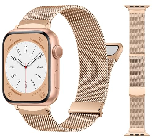 CeMiKa Metall Armband Kompatibel mit Apple Watch Armband 41mm 40mm 38mm 42mm, Dual Magnetisch Edelstahl Ersatzband für iWatch Series 10 9 8 7 6 5 4 3 2 1 SE SE2, Damen Herren, Roségold