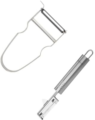 Fackelmann 99444150 Duo Eplucheur à Légumes Pendule et Rasoir à Légumes Castor, Éplucheur, Éplucheur à Légumes, Épluche Légumes, Acier Inoxydable, Gris, 19 x 3,5 cm