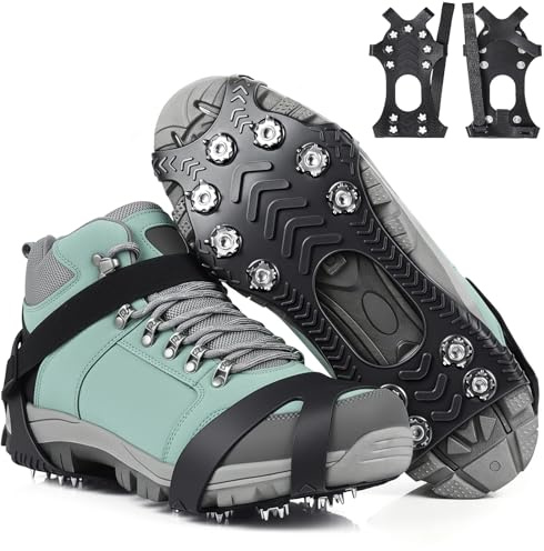 HONYAO Crampons, Ice Cleats for Shoes and Boots, Snow Grips for Men Women, Silicone Stainless Steel Ice Grips for Winter Walking Hiking Outdoor Fishing, Grippers Shoe Spikes Grips Traction, M