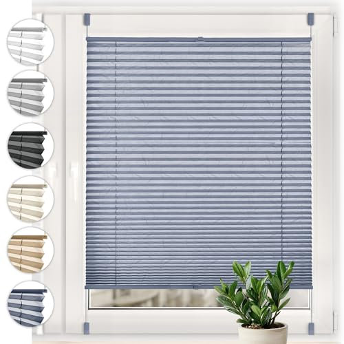Sonello Plissee Crush Klemmfix ohne Bohren 80cm x 120cm Dunkelblau Faltrollo Plisseerollo Jalousie für Tür & Fenster Blickdicht Sichtschutz Sonnenschutz Fertifplissee Rollo