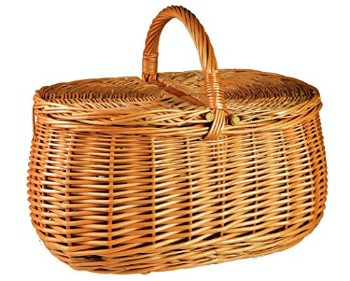 Picknickkorb mit Deckel aus Weide oval Braun 44x29x33 cm Einkaufskorb Pilzkorb Weidenkorb Geflochten