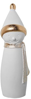 DRW Figura di un pupazzo di neve in ceramica in bianco e oro 14x14x42 cm