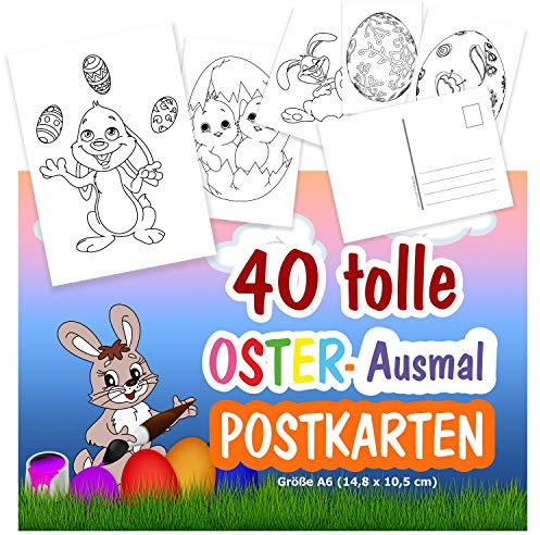 40 Oster-Postkarten zum Ausmalen. Viele Ostermotive Hase Lamm Ostereier und | mehr. Größe Din A6