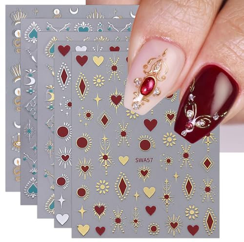 JMEOWIO Nagelsticker Mond Stern 9 Blatt Nail Art Sticker Selbstklebend Nagelaufkleber Dekoration Nageldesign Zubehör