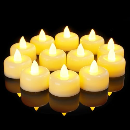 AMAGIC 12 Pack Battery Operated Flameless LED Tea Lights Candles Fake | Electric Tealight for Seasonal Home Decor, Christmas, Valentine's Day, Wedding Table, Halloween Thrilling Night Party