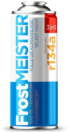 FrostMEISTER 3-in-1 - Complete 400 ml Air Conditioning Refill Set incl. Replacement for refrigerant, compressor oil and sealant - Fast and easy power restore, compatible with R134