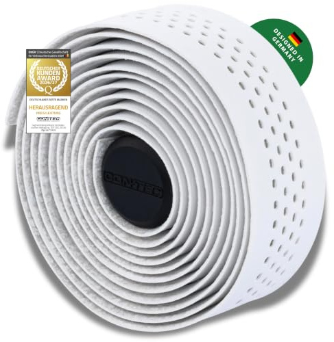 CONTEC Lenkerband Comfort.Micro, 2000x30x2,5 mm, aus EVA-Schaum mit Gel, selbstklebend und rutschsicher, mit Klebestreifen und 2 Lenkerstopfen, Paar, weiß