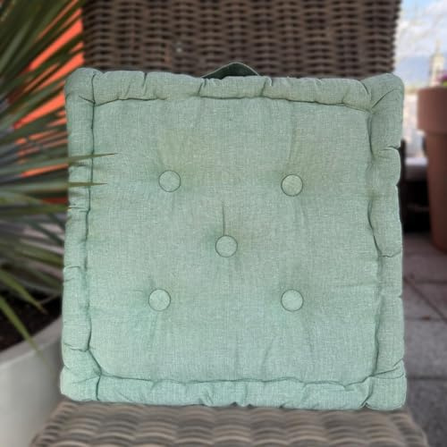 Susanna Home Cuscini Mattonella per Sedie, Panca, Giardino, Cucina, Divano, Pavimento, da Esterno e Interno 40x40x10 con Manico 100% Cotone (SALVIA MELANGE, SET 1 CUSCINO)