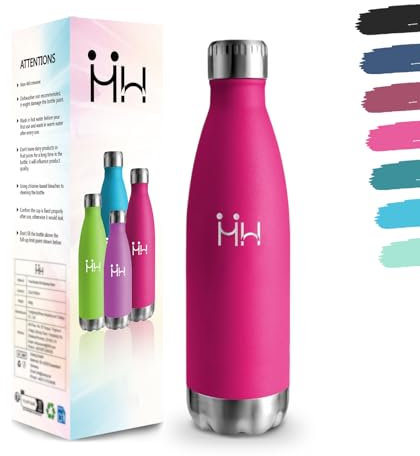 Gourde, 500 ml Sans BPA, Gourde Isotherme, 18/8 Acier Inoxydable, Bouteille Isotherme, Isolation Sous Vide à Double Paroi, Gourde Acier Inoxydable pour École, Randonnée - RoseRouge Bouteille d'eau