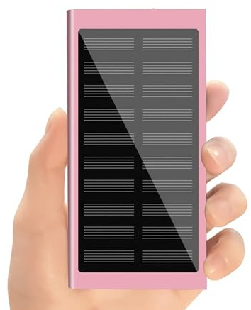 Batterie Externe Solaire 20 000 mAh, Double Port USB, avec lumières LED, Batterie de Secours Fine pour Smartphone, idéale pour Le Camping, Rose