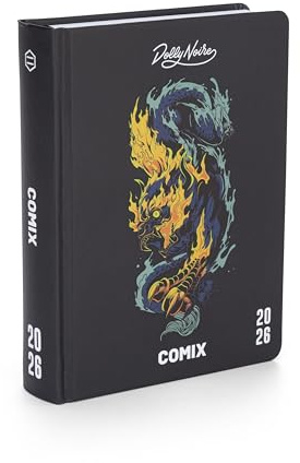 Comix Dolly Noire Tageskalender 2026 Limited Edition, Schülerkalender für Jungen und Mädchen, mit festem Einband, exklusiven Aufklebern, 100, 12 x 16,5 cm, Akuma