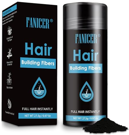 Fibre di Capelli, Polvere per Capelliin Fibra, polvere per capelli in fibra di qualità, Polvere Volumizzante Capelli Polvere di Uomini e Donne Più Giovani, Nero