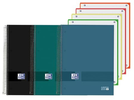 Oxford & You, Pack mit 3 A5+ Europeanbook Notizbüchern, 5x5 Raster, verstärkter Einband, Spiralbindung, 4 Farbbänder, 120 Blatt, Farben Schwarz, Blau und Grün