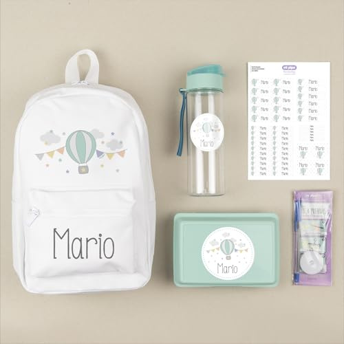 Mi Pipo - Pack Vuelta al Cole Personalizado - Globo | Set para Colegio con Todo lo Necesario, Primaria, Infantil | Personalizado con Nombre, Cómodo, Fácil de Lavar | Ideal para Colegio, Guarderia