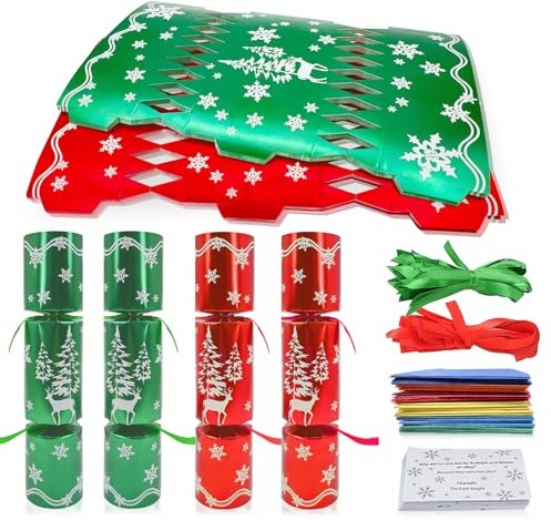 COSORO 30 Stück Christmas Crackers Bulk,Diy Weihnachtscracker Set mit Hut Witze Luxus Knallbonbons für Weihnachten No Snap,Neuartige Geschenke für Kinder Erwachsene Weihnacht Neuajahr Partyspielset