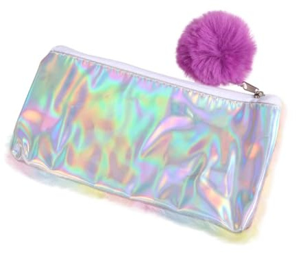 GAROZATION Large Capacity Plush Pen Bag with Zipper Soft Rainbow Pencil Case for Students Portable Storage Pouch for Stationery Digital Gadgets and Cosmetics Pink and Purple Plush Ball Design