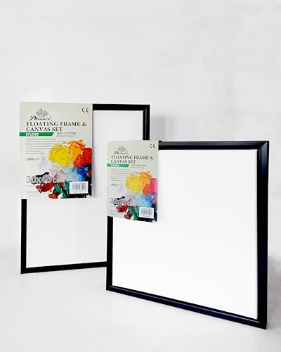 Phoenix Arts – Set Marco Flotante y Lienzo Algodón Premium 50x70 cm | Lienzo Profesional con Marco Flotante | Ideal para Obras de Gran Formato y Presentación de Galería