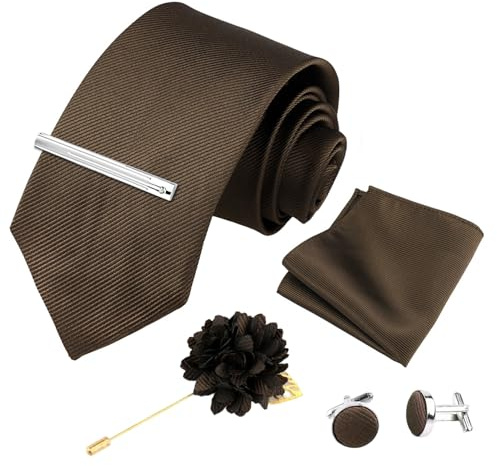 Xynovate Einfarbige Krawatte, Herren krawatte, Herrenfliege und Einstecktuch mit Manschettenknöpfen Set, Klassische Formelle Elegante Krawatte für Business, Hochzeit, Feier, Weihnachten