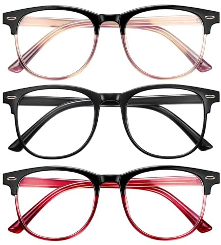 viiotu 3 Pack Reading Glasses for Women Men Filter UV Lightweight Square Readers Glasses