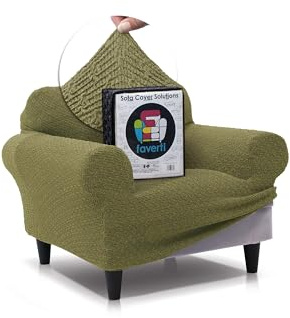 FAVERTI® Funda Sillón Premium 1 Plaza - Funda de Tejido Súper Elástico para Sillones de 70 a 100cm | Modelo BOCAIRENT | Verde | Funda Sillón Súper Ajustable | Protector Sillón Elegante Tacto Algodón