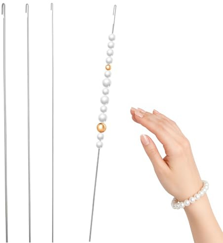 Muorruo 4 Stück Perlnadeln für die Schmuckherstellung, 4 Verschiedene Stärken, Perleneinfädler, nadelfreies Perlzubehör für Perlenarmbänder, Halsketten, DIY-Handarbeit (dünne Nadel)
