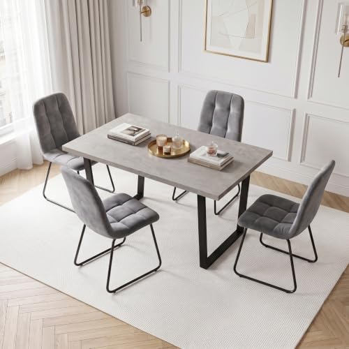 JIEXI Esstisch mit 4 Stühle, 110 cm MDF Esstisch und Stühle mit Metallbeinen, Platzsparendes Küchentisch Set für Küchen, Wohnzimmer, Büro (JD9213-Grau, 1 Esstisch-110 cm + 4 Esszimmerstühle)
