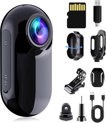 HOFAOUG Mini caméra Sport Portable Miniature, caméra POV magné Tique, Mini Camera Velo, 16GB Incluse Camera Moto, pour Voyages, Velo, Casque Moto(Noir)