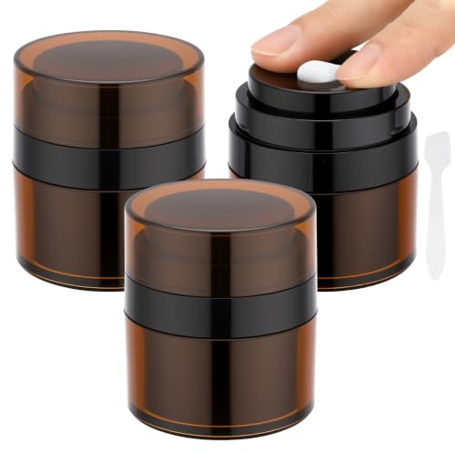 Segbeauty Distributeur à Pompe Airless, 3 Pièces 15ml Pot Creme Vide, Pots de Crème à Remplir, Rechargeable, Flacon Voyage Accessoires (Marron)